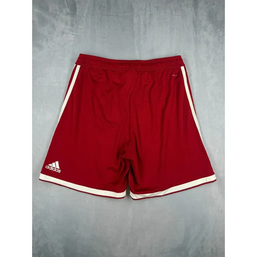 Adidas Embroidered Climalite Men's Shorts L Red 3-Stripe Athletic Gym 7” Inseam